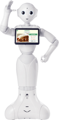 新しい家庭用人型ロボット「ペッパー」。各企業からアプリが提供され、アプリを使った栄養管理もできる（写真：ライフログテクノロジーの発表資料より）