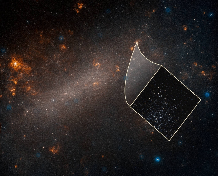 今回の研究では、大マゼラン雲にあるケフェウス型変光星70個が観測された (c) NASA, ESA, A. Riess (STScI/JHU) and Palomar Digitized Sky Survey