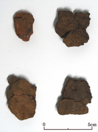 白保竿根田原洞穴遺跡から出土した土器。（沖縄県立埋蔵文化財センター所蔵）