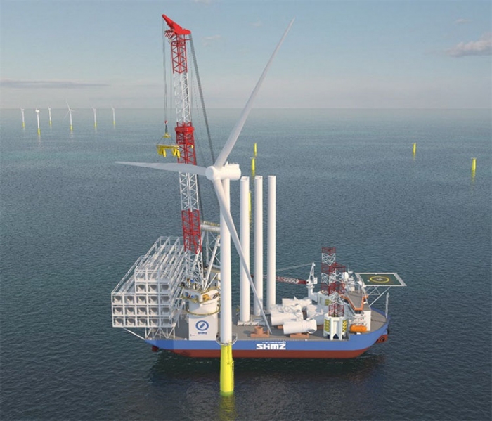 建造する自航式SEP船のパース（画像: 清水建設の発表資料より）