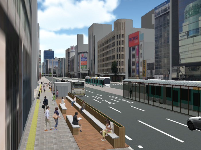 相生通り社会実験のイメージ（紙屋町八丁堀公共空間活用社会実験実行委員会発表資料より）