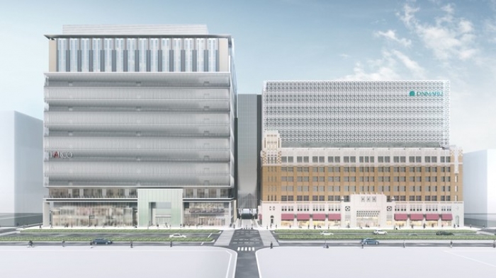 心斎橋パルコのイメージ（左が心斎橋パルコ、右が大丸心斎橋店本館、J・フロントリテーリング発表資料より）