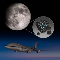 月の「クラビウス」クレーターと、月の土壌に閉じ込められた水のイメージおよび、NASAの成層圏赤外線天文台（SOFIA）。 (c) NASA/Daniel Rutter
