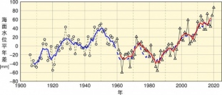 日本沿岸の平均海面水位の平年偏差(1906年～2020年)」表は気象庁発表資料