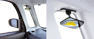 カーメイトが発売した助手席の死角を見えるようにする「補助ミラー サイドアンダー用」（画像：株式会社カーメイト発表資料より）