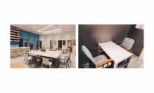 スペースマーケット新オフィスにあるキッチン付ラウンジスペース（左）と個室ブース。（画像: スペースマーケットの発表資料より）