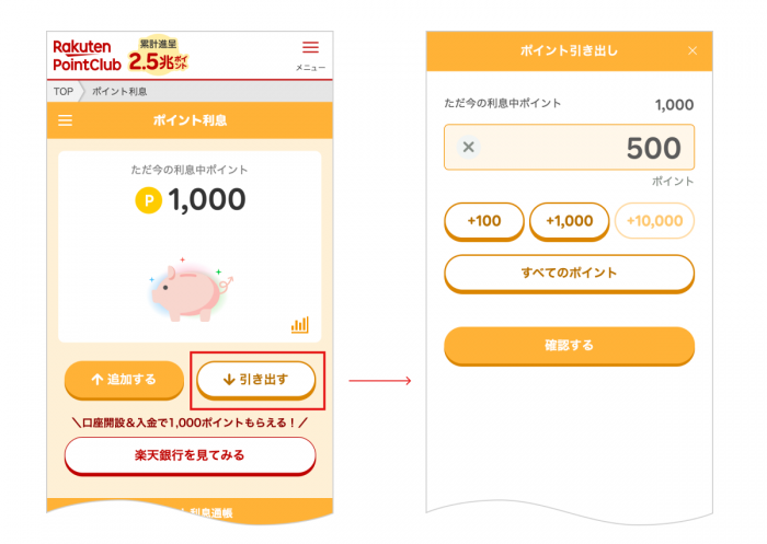 楽天ポイント利息内でのポイント引き出しイメージ（画像：楽天グループの発表資料より）