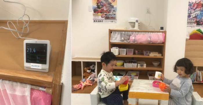 保育施設の空気循環を見える化する。空気質モニタリング「MADO」設置の様子。(画像はUPDATER発表資料より) 保育施設の空気循環を見える化する。空気質モニタリング「MADO」設置の様子。(画像はUPDATER発表資料より)