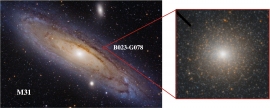 中間質量ブラックホールが発見されたアンドロメダ座の大星雲M31内にあるB023-G078 (c) Iván Éder; HST ACS/HRC