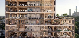 メルボルンで建設する木造高層オフィスの内部イメージ。（画像: 住友林業の発表資料より）