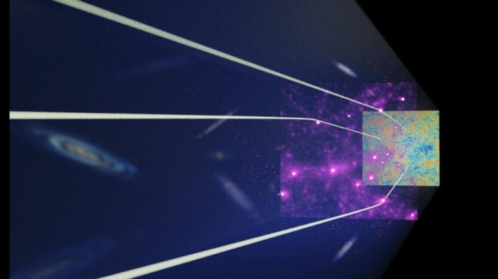 120億光年の彼方にある遠方銀河のダークマター分布イメージ（画像: 名古屋大学の発表資料より (c) 松下玲子（名古屋大学））