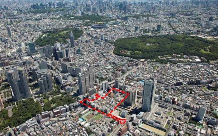 西新宿三丁目西地区の再開発予定地（野村不動産発表資料より）