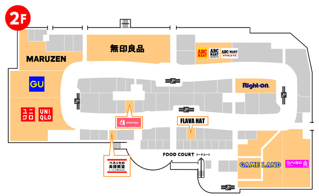 2階リニューアル部分のフロアマップ（JLLリテールマネジメント発表資料より）
