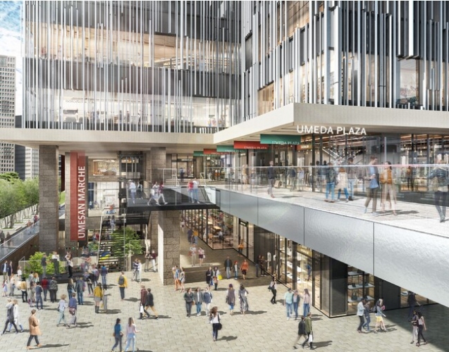 南東広場イメージ（ＪＲ大阪駅南側から）（画像: 『梅田３丁目計画（仮称）』PR事務局発表資料より）