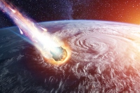 地球に隕石が衝突するイメージ図。