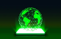 タブレット端末画面（2次元平面）から映し出された地球のホログラムのイメージ。タブレット端末画面が宇宙の実態で、そこから映し出されたホログラムを人間は本物の宇宙であると錯覚しているのだろうか？