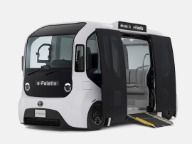 トヨタの新しい提案、多目的移動体「e-Palette」　登録は商用車　ボディサイズは全長×全幅×全高4950mm×2080mm×2650mm、室内サイズが室内長×室内幅×室内高2865mm×1780mm×2135mm　価格は2900.0万円(消費税込み)　購入には「商用車等の電動化促進事業」の対象で、補助金額1583.5万円が受けられる