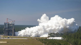 NASA conducted a long duration hot fire of an RS-25 certification engine March 21, 2025, continuing a key series of testing to support future Space Launch System missions to deep space as part of Artemis missions as the agency continues to inspire the world through discovery. (Nasa.gov)