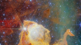 This NASA/ESA/CSA James Webb Space Telescope Picture of the Month takes us to a fantastical realm within our home galaxy, where piercing starlight and billowing winds sculpt dust clouds into inventive shapes. This scene is from the Carina Nebula, which lies just 7500 light-years away in the constellation Carina . The Keel (Nasa.gov) This NASA/ESA/CSA James Webb Space Telescope Picture of the Month takes us to a fantastical realm within our home galaxy, where piercing starlight and billowing winds sculpt dust clouds into inventive shapes. This scene is from the Carina Nebula, which lies just 7500 light-years away in the constellation Carina . The Keel (Nasa.gov)