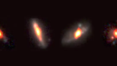 米国立科学財団（NSF）の超大型干渉電波望遠鏡群（VLA）とNASAのハッブル宇宙望遠鏡が捉えた、遠方銀河の電波・可視光合成画像(Almaobservatory.org)
