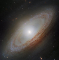 「ハッブル宇宙望遠鏡が撮影した渦巻銀河NGC 4698。外側に渦状腕が広がる一方、中心部のバルジは主円盤に対してほぼ直角方向に伸びている（ESA/Hubble & NASA, D. Thilker, the MAUVE-HST Team）