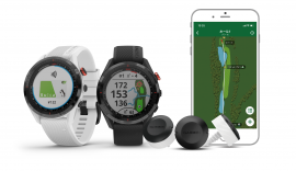 Approach S62 white / black、CT10(3個セット)、Garmin Golfアプリ(白:Suica画面ハザードビュー、黒:バーチャルキャディーの各機能画面) Approach S62 white / black、CT10(3個セット)、Garmin Golfアプリ(白:Suica画面ハザードビュー、黒:バーチャルキャディーの各機能画面)