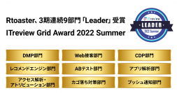 ブレインパッドの「Rtoaster」、「ITreview Grid Award 2022 Summer」にて、3期連続9部門で「Leader」を受賞