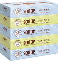 手洗い後の手拭きだけでなく、さまざまな場所での拭き取り用途に　『スコッティ ハンドタオル 100 スマートタイプ ５箱パック』新発売　