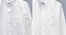 右）一般的なシャツ　左）ノンアイロンマックス ／洗濯50回（当社比）