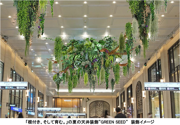 大阪梅田ツインタワーズ・ノース1階 南北コンコース 夏の天井装飾“GREEN SEED” テーマは「根付き、そして育む。」6月9日（金）～7月24日（月）の46日間で実施します