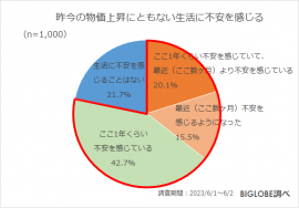昨今の物価上昇にともない生活に不安を感じる 昨今の物価上昇にともない生活に不安を感じる