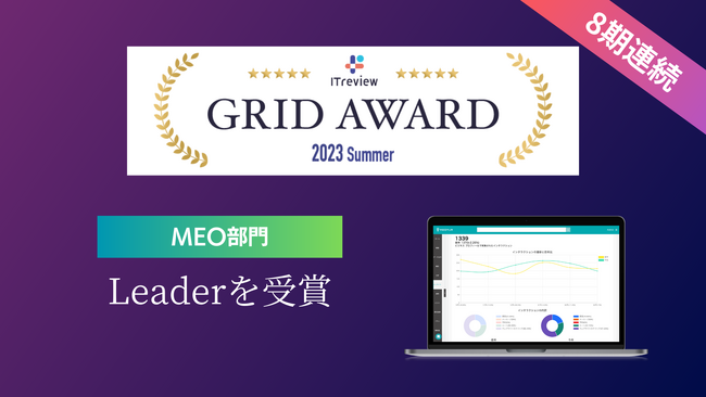 MEOチェキが「ITreview Grid Award 2023 Summer」のMEO部門において「Leader」を8期連続受賞！