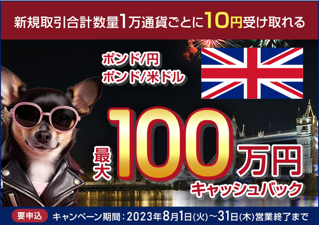 【セントラル短資ＦＸ】ポンド/円とポンド/米ドルの新規取引で最大1,000,000円キャッシュバック