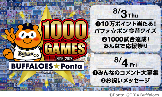 2023年8月3日、バファローズ☆ポンタが1000試合応援達成！