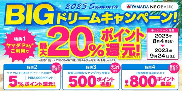 YAMADA NEOBANK 「2023Summer BIG ドリームキャンペーン」開催のお知らせ