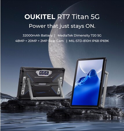 Oukitelが32,000mAh 5G堅牢タブレット「RT7 Titan」を発表