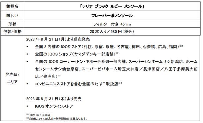 IQOS ILUMA（イルマ）専用たばこスティック「TEREA (テリア) 」から「テリア ブラック ルビー メンソール」を2023年8月21日（月）より順次発売