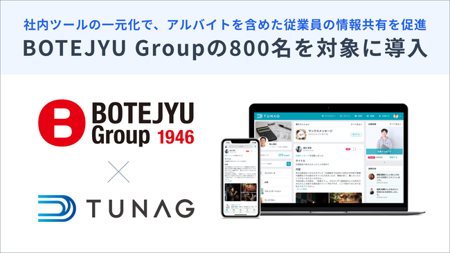 お好み焼専門店「ぼてぢゅう」等を国内外で展開するBOTEJYU Groupが「TUNAG」を導入！社内ツールの一元化で、アルバイトを含めた従業員の情報共有の促進を目指す。