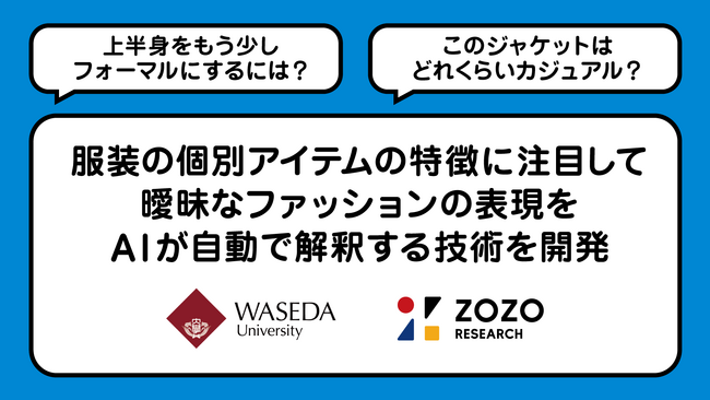 ＜早稲田大学・ZOZO研究所 共同研究成果＞服装の個別アイテムの特徴に注目して曖昧なファッションの表現をAIが自動で解釈する技術を開発