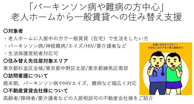 「パーキンソン病や難病、要介護者対象」老人ホームから一般賃貸への住み替え支援開始のお知らせ