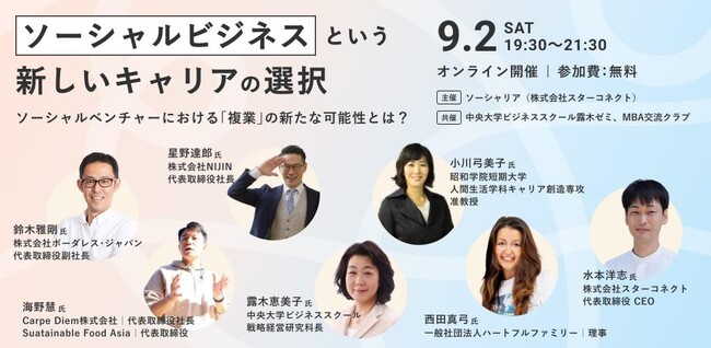 中央大学ビジネススクール露木研究室×ソーシャリア×MBA交流クラブ、「ソーシャルビジネス」×「複業」オンラインイベントへの参加者を募集！
