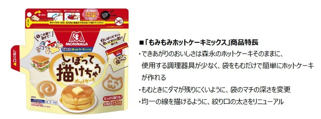 つい試したくなる！フライパンとフライ返しだけでできる　袋をしぼって思い通りの形が描けちゃう「もみもみホットケーキミックス」8月22日（火）よりリニューアル発売！