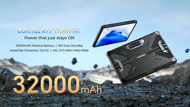 OUKITEL初の32,000mAhバッテリー搭載5Gラギッドタブレット「RT7 Titan」、2023年8月21日よりAliExpressで販売開始