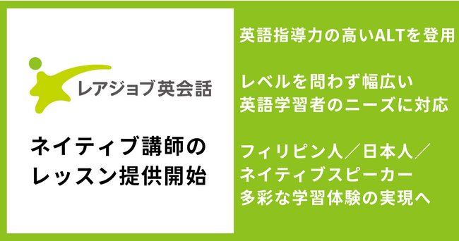 「レアジョブ英会話」ネイティブ講師のレッスン提供開始