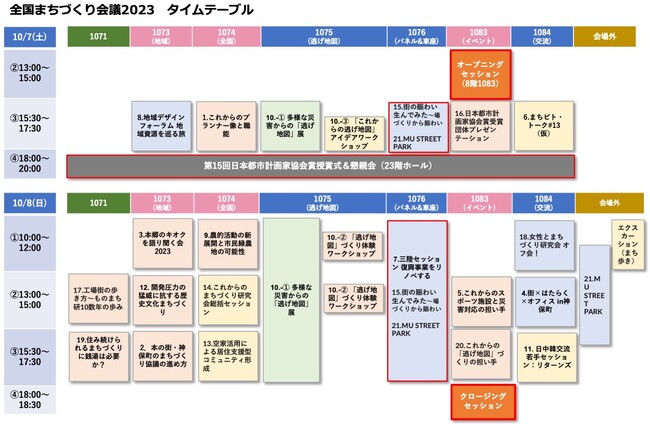 全国まちづくり会議2023in 東京ちよだ、全21セッションが決定。プランナーの職能から災害対応の担い手、スポーツ施設や市民緑農地、銭湯や工場街、女性、働き方など様々な視点からまちづくりを考える２日間