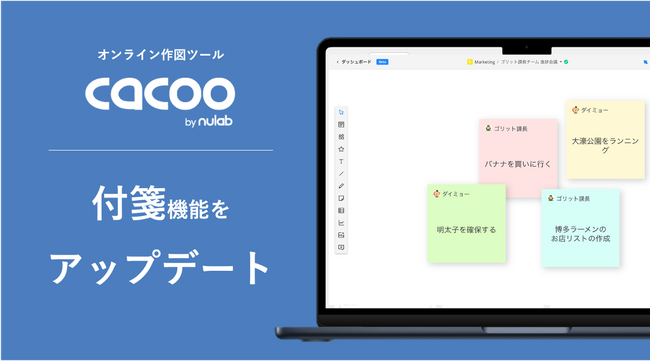 オンライン作図ツールのCacoo、「付箋」機能にアイコンが付くアップデートを実施リモートでのアイデア出しやグループワークの円滑な進行をサポート