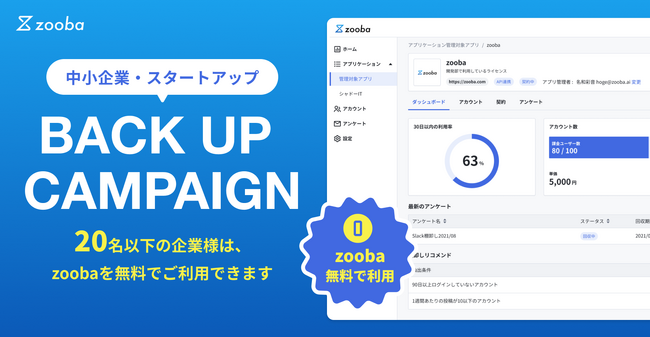 中小企業、スタートアップの情報セキュリティ管理を無償化。SaaS管理サービスzoobaを20名分まで無料で提供