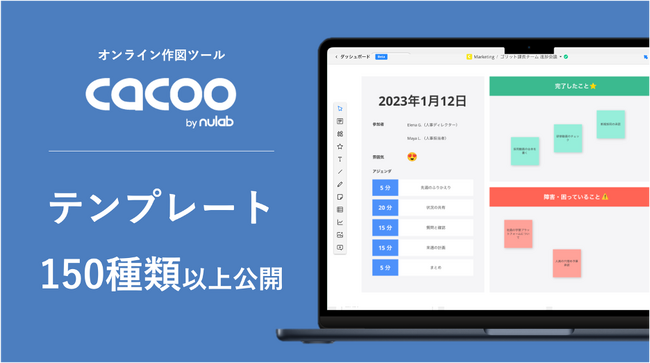 複数人が同時に編集できるオンライン作図ツールのCacoo、オンライン会議やチームの認識合わせに有効な「テンプレート」を累計150種類以上公開