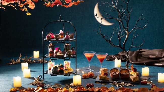 【グランドプリンスホテル新高輪】“黒猫”と“月”がテーマのハロウィンアフタヌーンティー　月夜のハロウィンパーティーの世界観を表現
