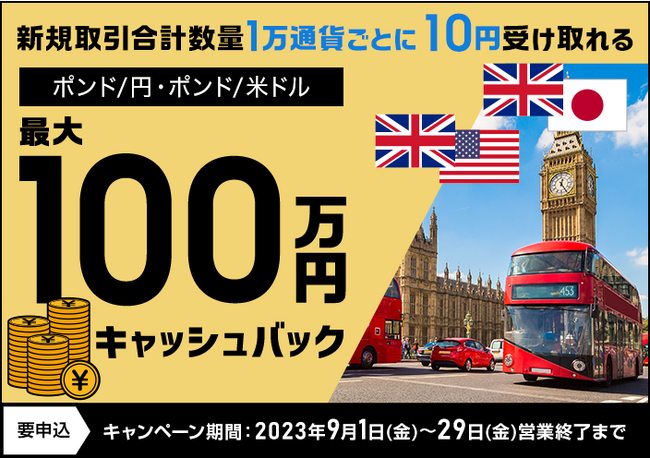 【セントラル短資ＦＸ】ポンド/円とポンド/米ドルの新規取引で最大1,000,000円キャッシュバック